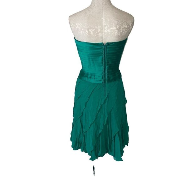 Tadashi Vintage Dress Size Medium Green Layer Chiffon Silk Satin Strapless New - Picture 9 of 13